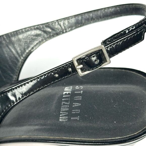 Stuart Weitzman Patent Leather Black Platform Pumps Slingback Peep Toe US 8,5 - Picture 10 of 16